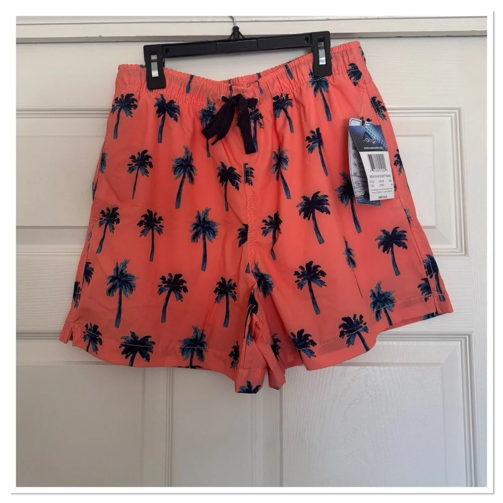 Kanu Surf Men's Tropical Print Palm Desert Swim Trunks - Coral